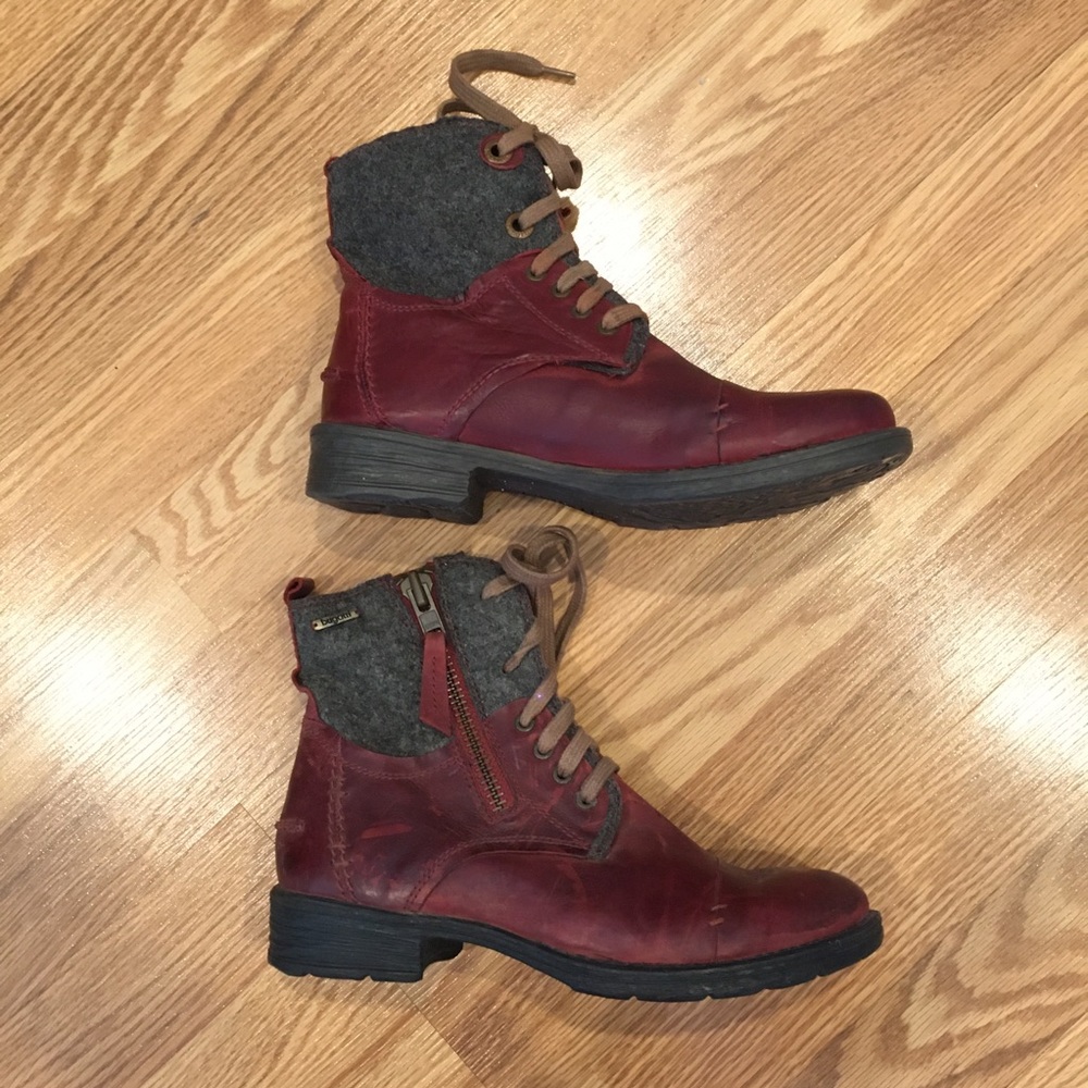 Wine Leather / Grey Flannel Lace Up BUGATTI Boots size 37‎
